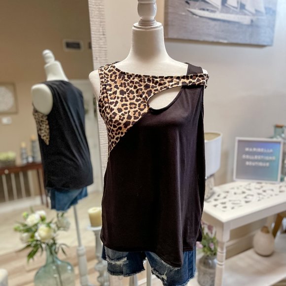 Wild Night - Black Tank with Leopard Detail - Regular and Plus Size - Picture 2 of 3
